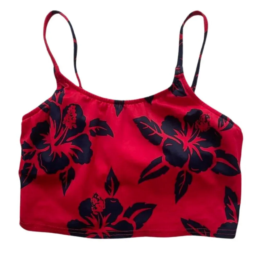 Venus Matching Bikini Top Set with Headband – Red and Navy Floral – Size Small